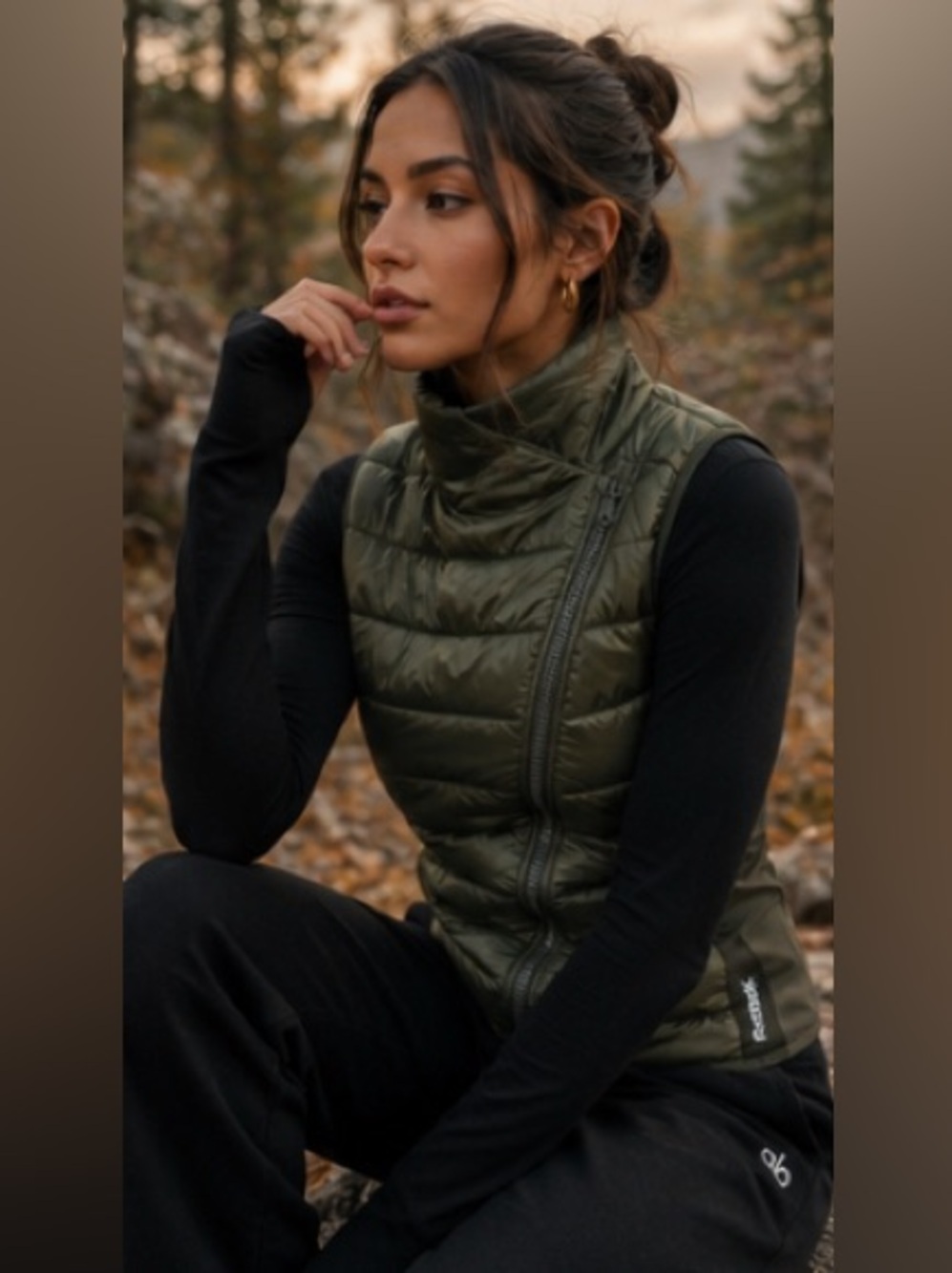 Reebok Olive Green Quilted Asymmetric Puffer Vest - Picture 2 of 9